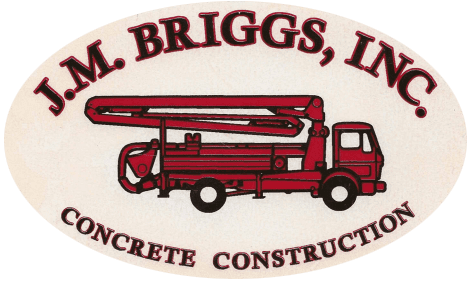 A red and white truck with the name m. Briggs, llc in front of it